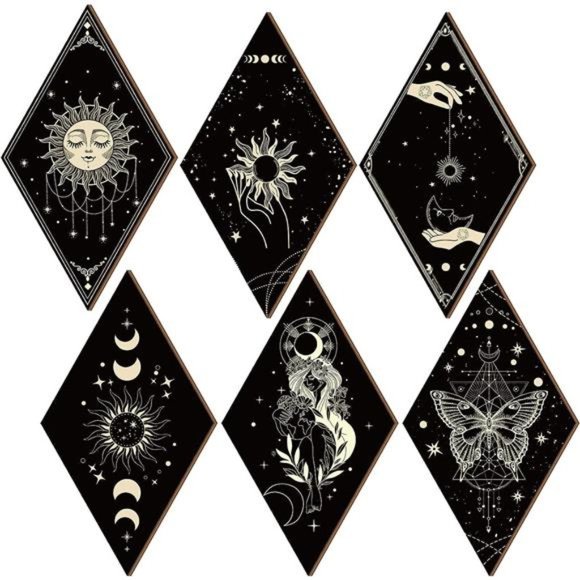 6 Pieces Hallowen Wall Decor Gothic Skeleton Boho Wall Art Moon Stars Sun Witchy - Picture 1 of 6